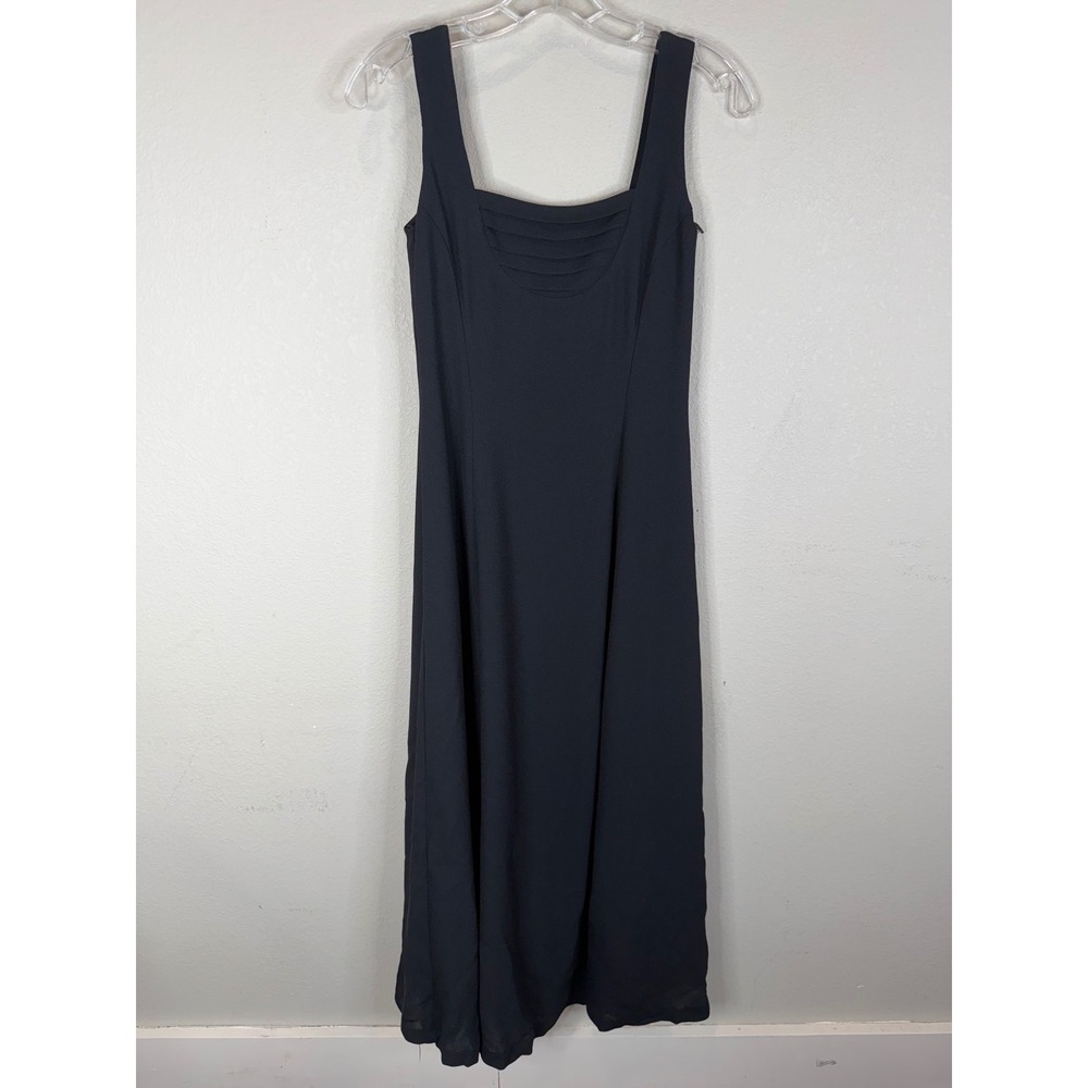 Elizabeth Wayman New York Vintage 90s Black Crepe Midi Dress Low Back Womens 2